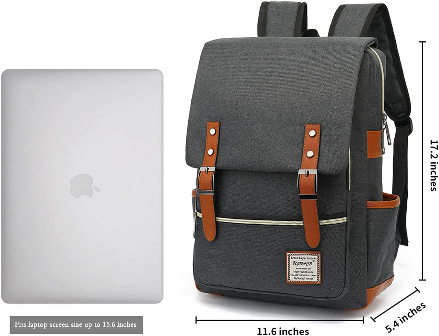 Slim Business Laptop Backpack Casual Daypacks College Shoulder Bag for Men Women, Tear Resistant Unique Travelling Backpack Fits up to 15.6 Inch Laptop in Charcoal Black