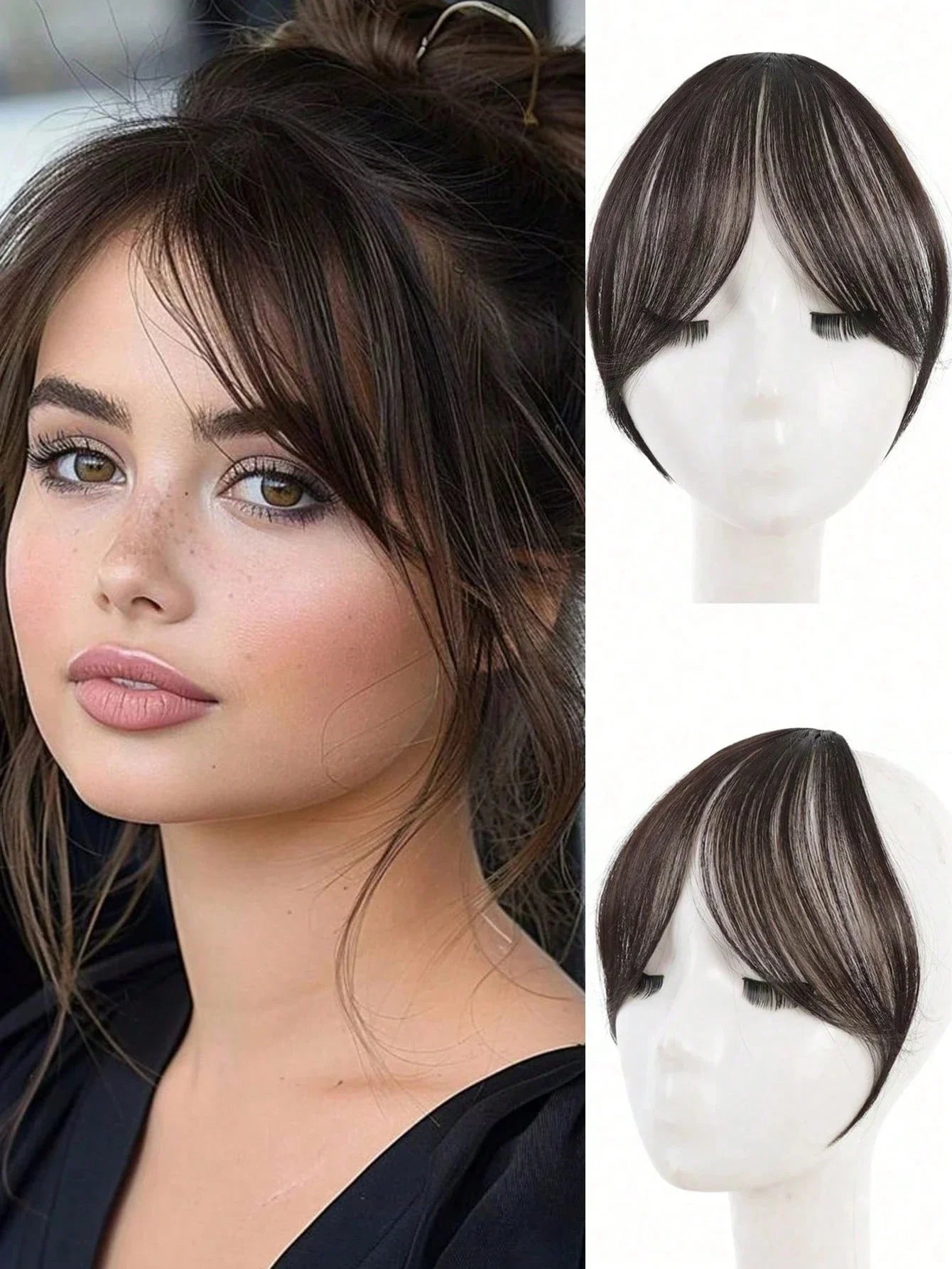 Synthesis Wig Middle-Part Bangs Hair Extensions Clip in Forehead Natural Seamless French Oblique Bangs Eight-Character Bangs