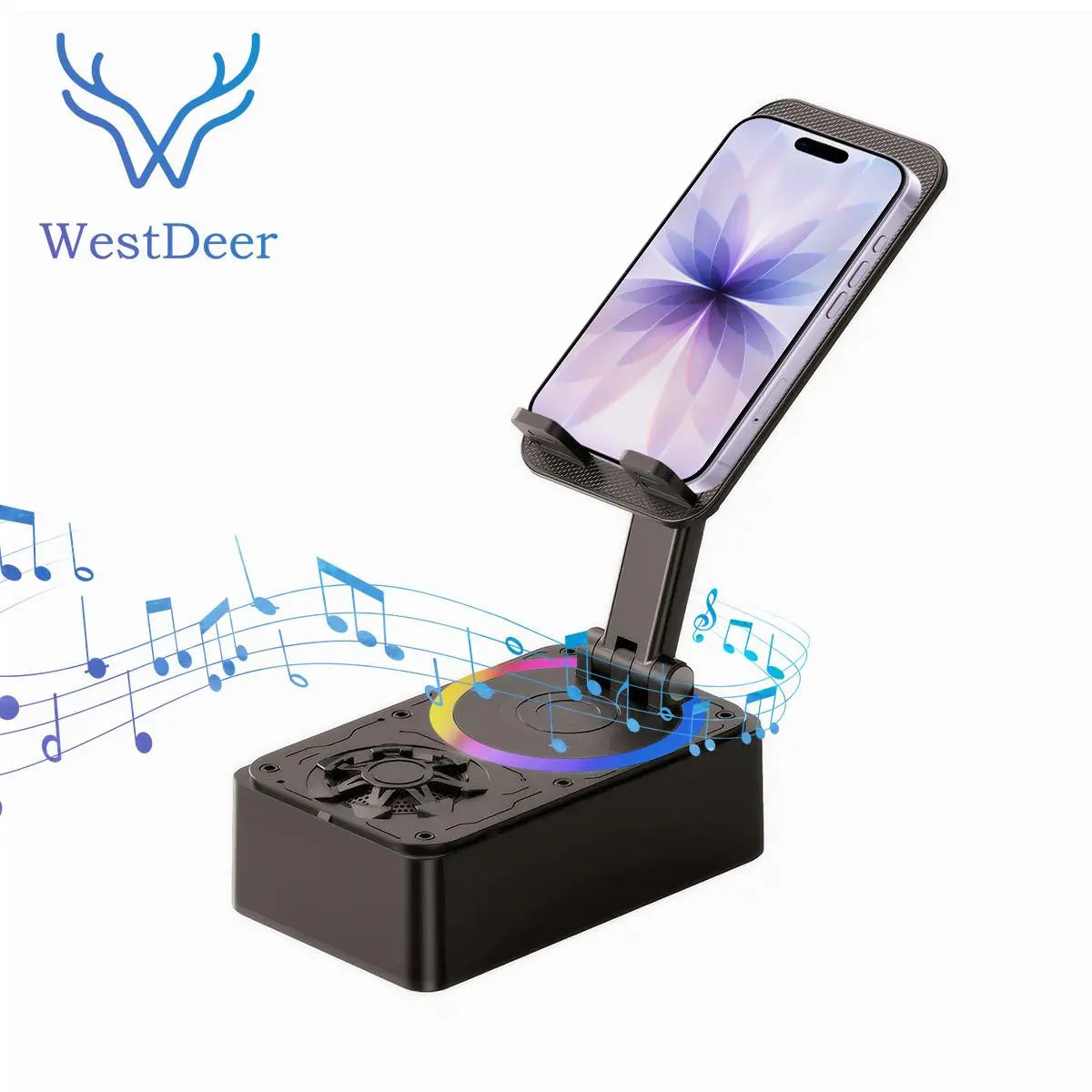 5-In-1 Wireless Bluetooth Audio Speaker with 3000Mah USB Charger, Colorful Lights, and Phone/Tablet Stand for Iphones