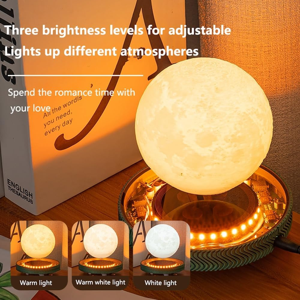Levitating Moon Lamp Floating Saturn Lamp with Transparent Luminous Light Base Suspension 360° Rotation Saturn Light 3 Colors Display Mode Table Lamp for Home Office